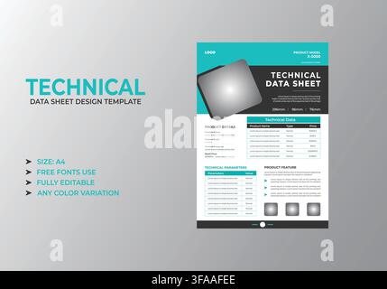 Professional Product Technical Data Sheet Template Stock Vector