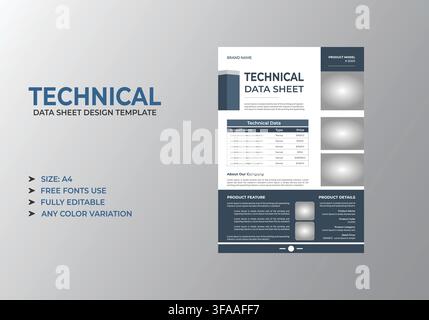 Professional Technical Data Sheet Template Stock Vector