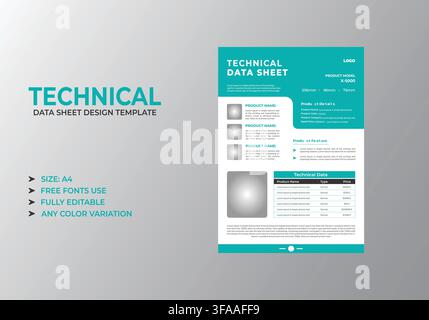 Turquoise Technical Data Sheet Design Template for Product Specifications Stock Vector