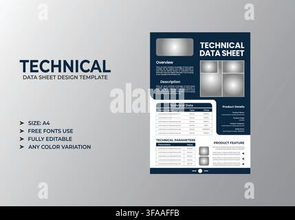 Modern Technical Data Sheet Template with Product Stock Vector