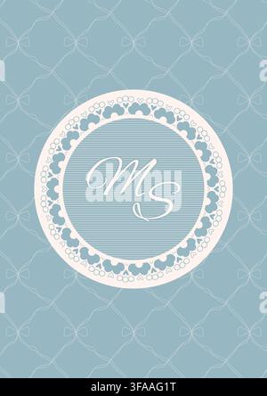 Wedding invitational card. Elegant lace border, embroidery motive. Vertical blue frame. Stock Vector