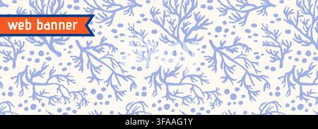 Light blue tone organic coral seamless banner. Stock Vector