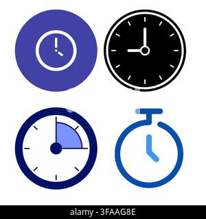 Set of four clock and timer icons representing time management and deadline concepts Stock Vector