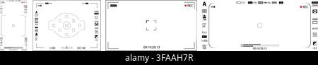 Smartphone, DSLR camera rec overlay pack isolated on transparent bg. 16:9, 4:3, 21:9 recorder cam display. Video or photo recording screen. Viewfinder Stock Vector