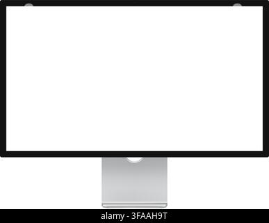 Realistic silver monitor empty screen frame overlay mockup. PC screen template isolated on transparent bg. Device front view. Mono black display borde Stock Vector