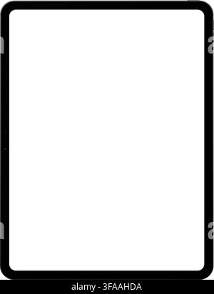 Realistic silver vertical tablet empty screen frame overlay mockup. Mobile pad display template isolated on transparent bg. Device front view. Display Stock Vector