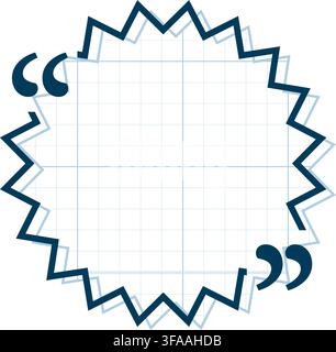 Quote box title isolated. Round speech quotation mark frame in blue notebook paper style. Text talk info message box border. Dialog mark speech quotes Stock Vector
