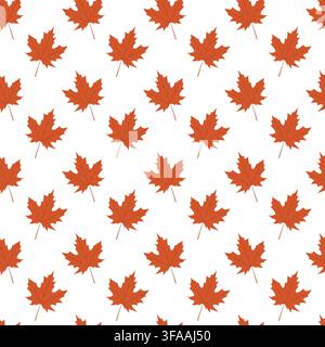 Seamless autumn pattern with red maple leaves arranged diagonally on a white background. Seasonal botanical design perfect for textiles Stock Vector