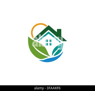 Eco Green Nature Sun House Environment Real Estate Logo Stock Vector