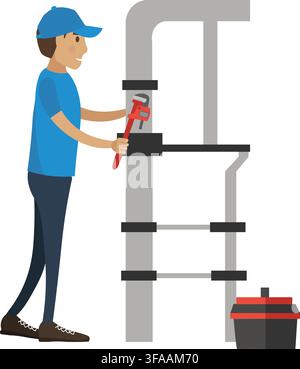 Plumber repairing pipes from leaks vector icon isolated on white background Stock Vector