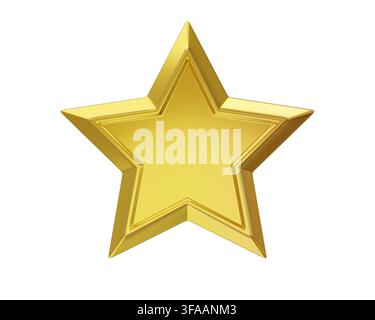 3d Gold five-point star icon isolated on background. Premium award symbol for reviews, rating, achievement, quality, and success designs. Stock Photo