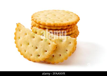 Round Scallion Seasoned Salted Crackers Stack Stock Photo
