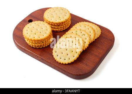 Round Scallion Seasoned Salted Crackers Stack Stock Photo