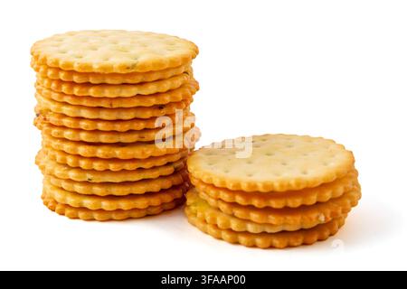 Round Scallion Seasoned Salted Crackers Stack Stock Photo