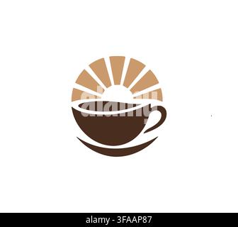 Professional Morning Coffee Cup Sun Vector Logo Design For Cafe Stock Vector
