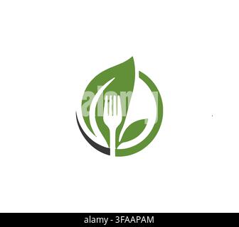 Organic Healthy Food Leaf Fork Vector Logo Design For Restaurant Stock Vector