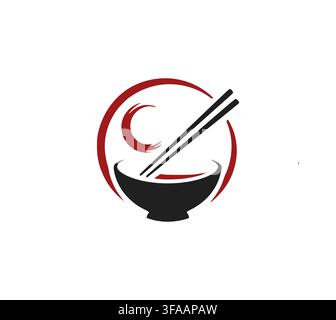 Asian Noodle Bowl Chopsticks Vector Logo For Japanese Restaurant Business Stock Vector
