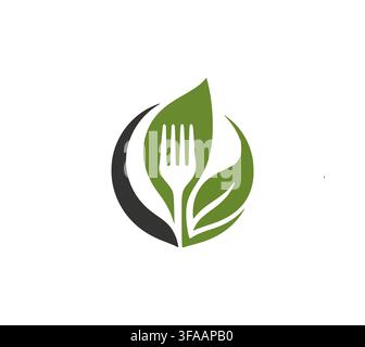 Natural Eco Vegan Food Fork Leaf Vector Logo For Bistro Stock Vector