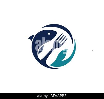 Seafood Restaurant Fish Fork Vector Logo Design For Ocean Food Stock Vector