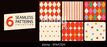 Diamond circus retro seamless patterns set vector illustration Stock Vector