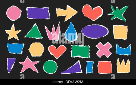 Jagged edge torn paper piece collage grunge cut out shapes vector illustration set. Stock Vector