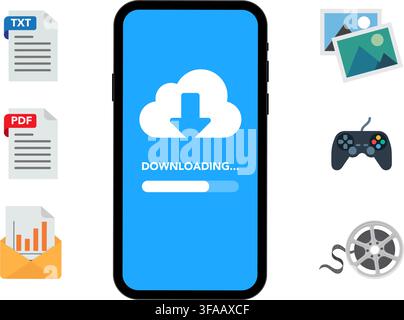 Smartphone Downloading Cloud Data and Files Stock Illustration Stock Vector