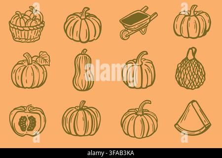 Autumn Pumpkin Harvest Seamless Pattern Stock Vector