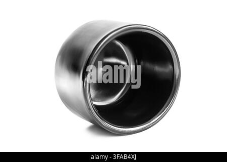 Empty black ceramic sauce bowl lying on white background Stock Photo