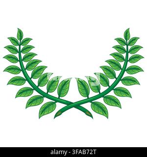An illustration of two green laurel branches elegant garden plants designed to represent success victory glory and triumph in special events. Stock Vector