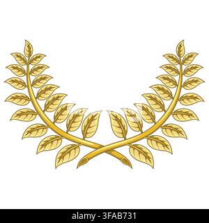 Spectacular laurel wreath design in luxurious bright gold tone for exclusive celebrations honor trophies gold awards and university diplomas. Stock Vector
