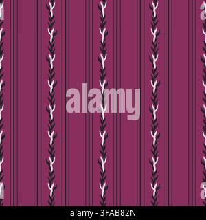 Burgundy Botanical Vine Stripe Motif Stock Vector