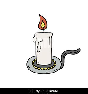 Hand drawn line art wax candle holder icon vector illustration. Linear doodle vintage candlestick Stock Vector