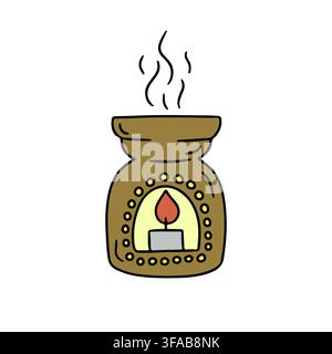 Hand drawn line art aroma lamp icon vector illustration. Linear doodle hygge candle clipart. Aromatherapy diffuser Stock Vector