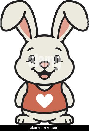 Bunny Wearing Red Heart Shirt Valentine Easter White Rabbit Animal Vector Illustration Graphic Clip Art Stock Vector