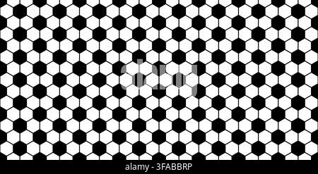 Soccer ball hexagon pattern forms an seamless texture. Geometric white and black design ideal for sports backgrounds, banners, and decorative athletic templates. Stock Vector
