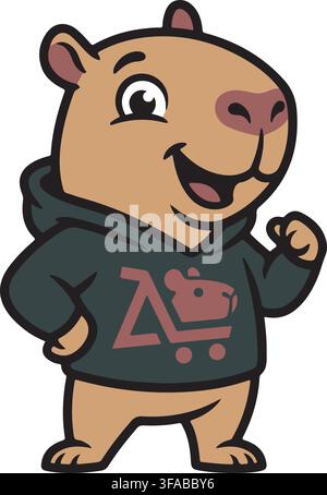 Capybara Wearing Black Hoodie Sweatshirt Streetwear Cool Rodent South American Animal Vector Illustration Clip Art Stock Vector