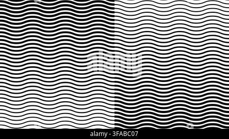 Wave pattern with horizontal lines creating halftone gradient effect. Flowing curves transition from thick to thin stripes on white background for modern design. Stock Vector