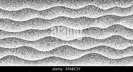 Dot noise waves create an abstract water pattern. Flowing grain texture resembles ocean ripples and mountain hills with stipple effect and gradient fade. Stock Vector