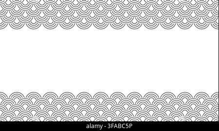 Decorative fish scale border with dotted pattern. Oriental texture frame featuring scalloped edges and geometric motifs.  Stock Vector