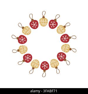 Christmas wreath vector frame made of festive baubles and balls Stock Vector