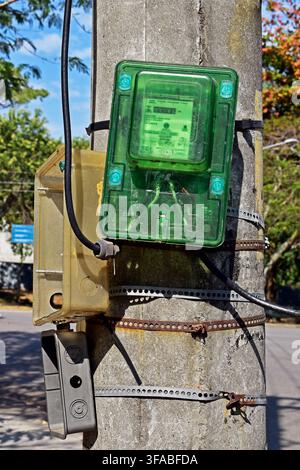 RIO DE JANEIRO, BRAZIL - August 13, 2026: Transparent circuit for electrical installation on a pole in Quinta da Boa Vista Stock Photo