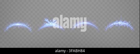 Glowing blue arc with magical sparkles and light trails on dark background. Abstract light effect on a transparent background. Vector illustration. Stock Vector