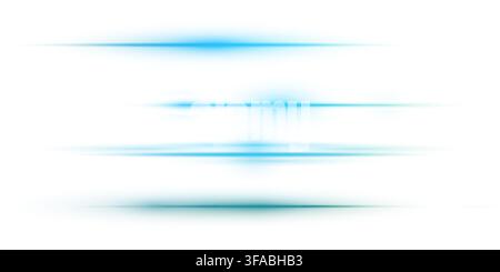 Blue lens flares set. Sun flash with rays or spotlight and bokeh. Flare light effect. Isolated on white background. Vector illustration. Stock Vector