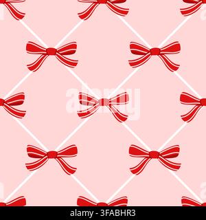 Red Ribbon Bows Seamless Grid Pattern Vector Stock Vector