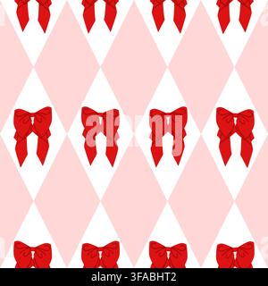 Red Bow Argyle Seamless Pattern Vector Stock Vector