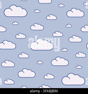 Seamless cloud pattern with strokes on a light blue background. Simple pattern. Vector illustration Stock Vector