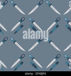 Seamless pattern with weapons on a dark gray background. Sharp blade and sheath. Vector illustration Stock Vector