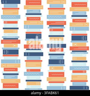 Pattern of a stack of books. Columns from book spines. Reading literature. Seamless pattern for Libraries or bookstore on a white background. Vector i Stock Vector