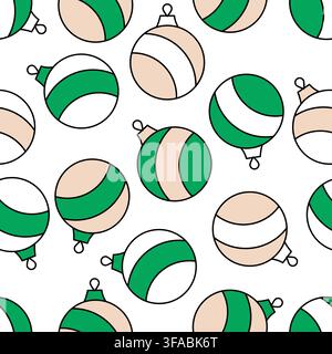 Seamless pattern of striped Christmas balls. Christmas decorations on a white background. Christmas Glass Ball. Vector illustration Stock Vector