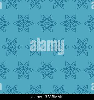 Seamless pattern of contour snowflakes. Simple geometric winter pattern on cyan background. Symmetry. Vector illustration Stock Vector